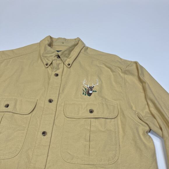 Cabela’s Men’s Medium Button Up Shirt Deer Embroidered Logo Yellow Long Sleeve - Picture 3 of 14